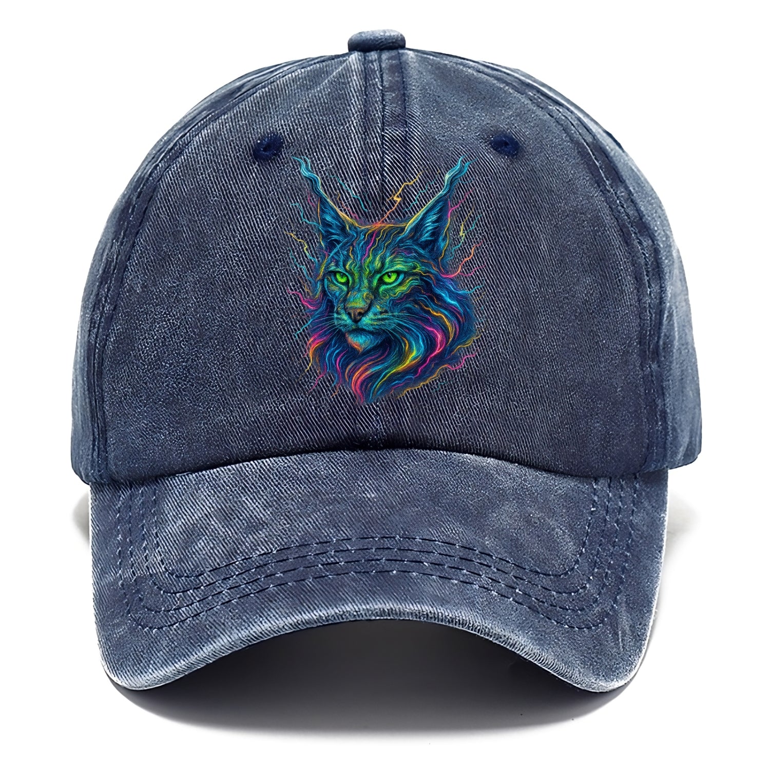 Wild lynx with ear tufts transforming into liquid mercury flows, silver and gold - Classic Cap - Twilight Navy(Blue)
