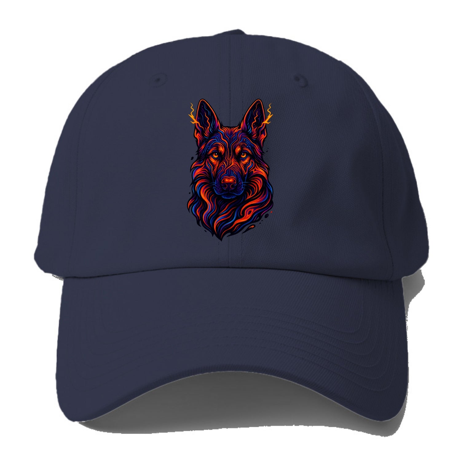 Alert German Shepherd with cyber circuit patterns in the fur, neon - Baseball Cap For Big Heads - Twilight Navy(Blue)