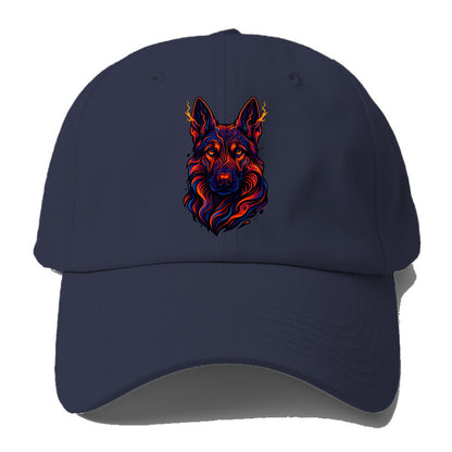 Alert German Shepherd with cyber circuit patterns in the fur, neon - Baseball Cap For Big Heads - Twilight Navy(Blue)