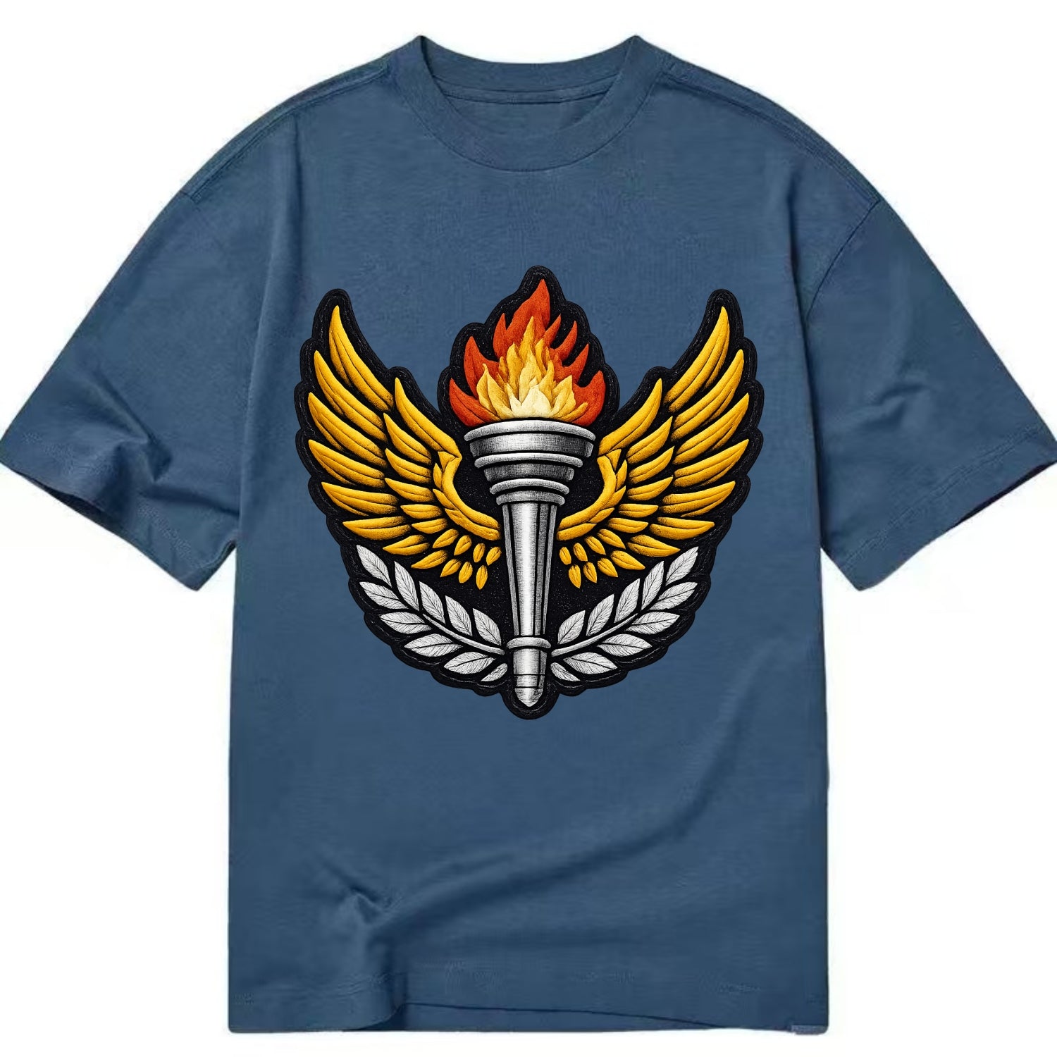 Embroidered patch design - TRACK AND FIELD TORCH - Olympic style torch with wings - Classic T-shirt - Twilight Navy(Blue)