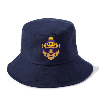 LA Mountain Lion wearing Lakers purple and gold beanie with championship stars and - Bucket Hat - Twilight Navy(Blue)