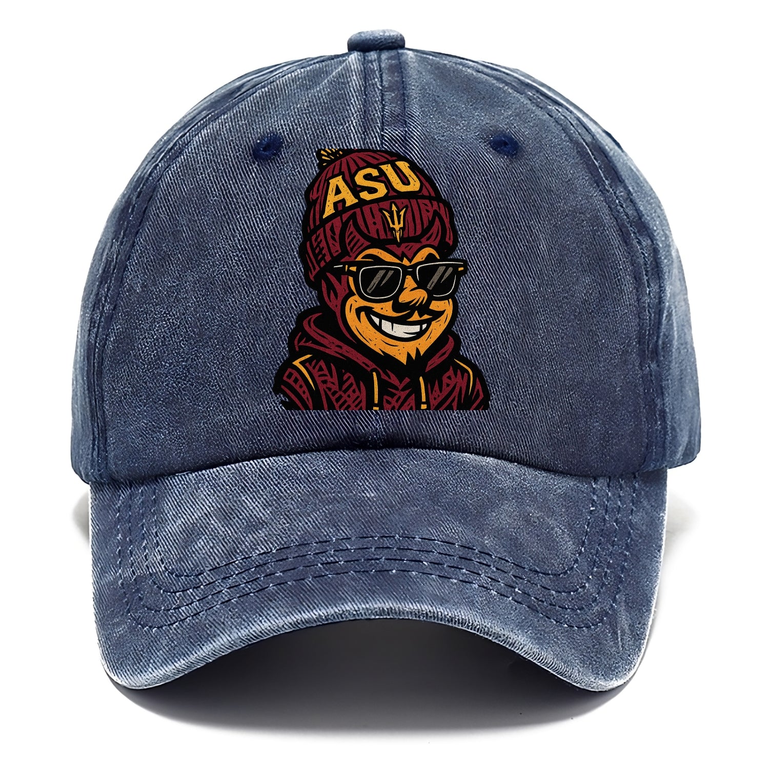 Tempe Sparky wearing Arizona State beanie with fork patch - Classic Cap - Twilight Navy(Blue)