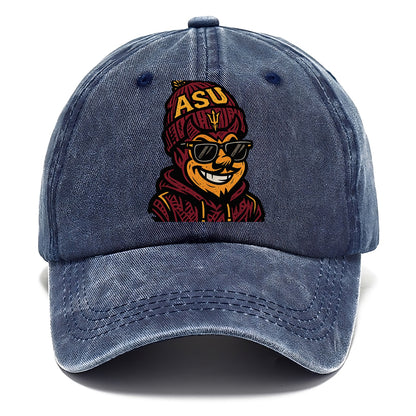 Tempe Sparky wearing Arizona State beanie with fork patch - Classic Cap - Twilight Navy(Blue)