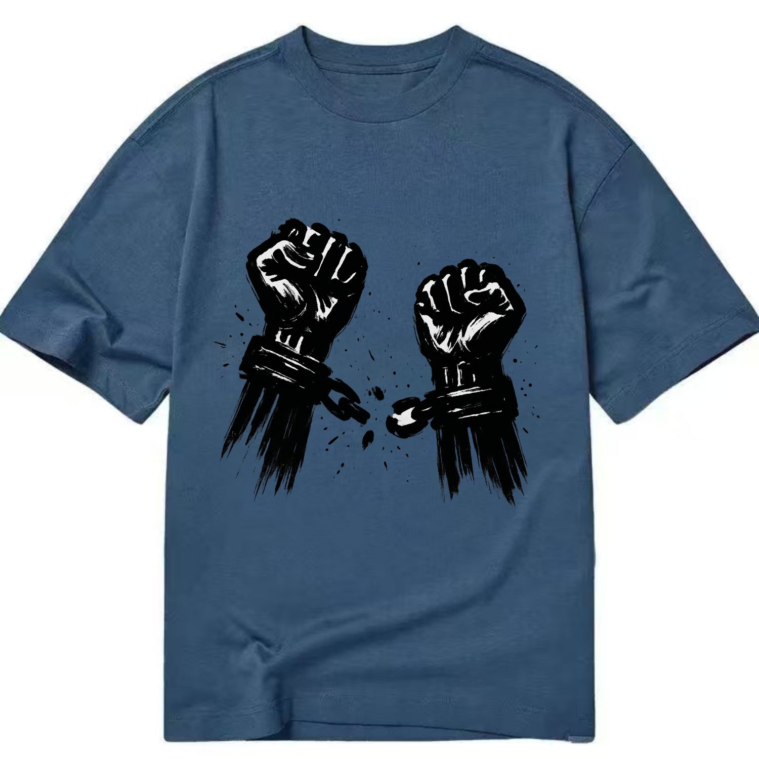 Two raised fists breaking chains - liberation and freedom ink painting - Classic T-shirt - Twilight Navy(Blue)