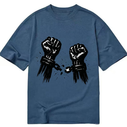 Two raised fists breaking chains - liberation and freedom ink painting - Classic T-shirt - Twilight Navy(Blue)