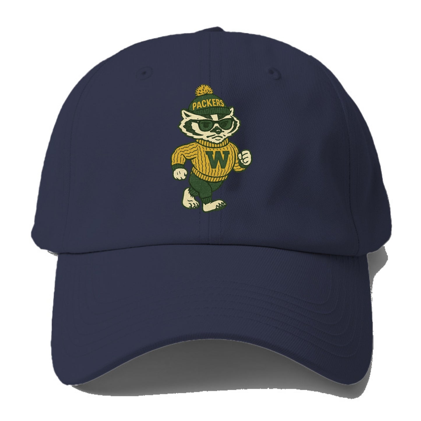 Wisconsin Badger wearing Packers green and gold beanie with pom pom and wayfarer - Baseball Cap - Twilight Navy(Blue)