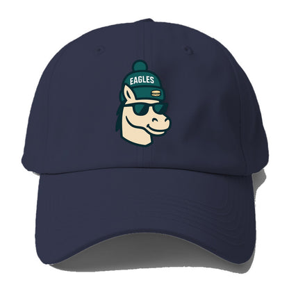 Philadelphia Horse wearing Eagles beanie with cheesesteak patch and - Baseball Cap For Big Heads - Twilight Navy(Blue)