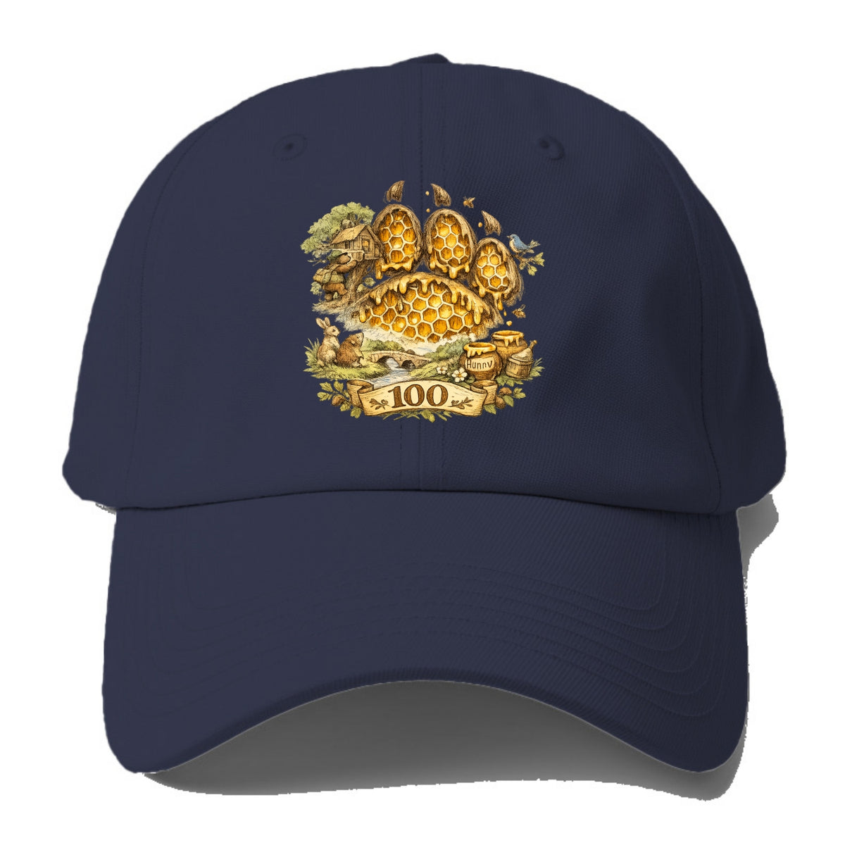 HONEY PAW | Bear paw print filled with honeycomb | Sticky evidence | Forest treasure - Baseball Cap - Twilight Navy(Blue)