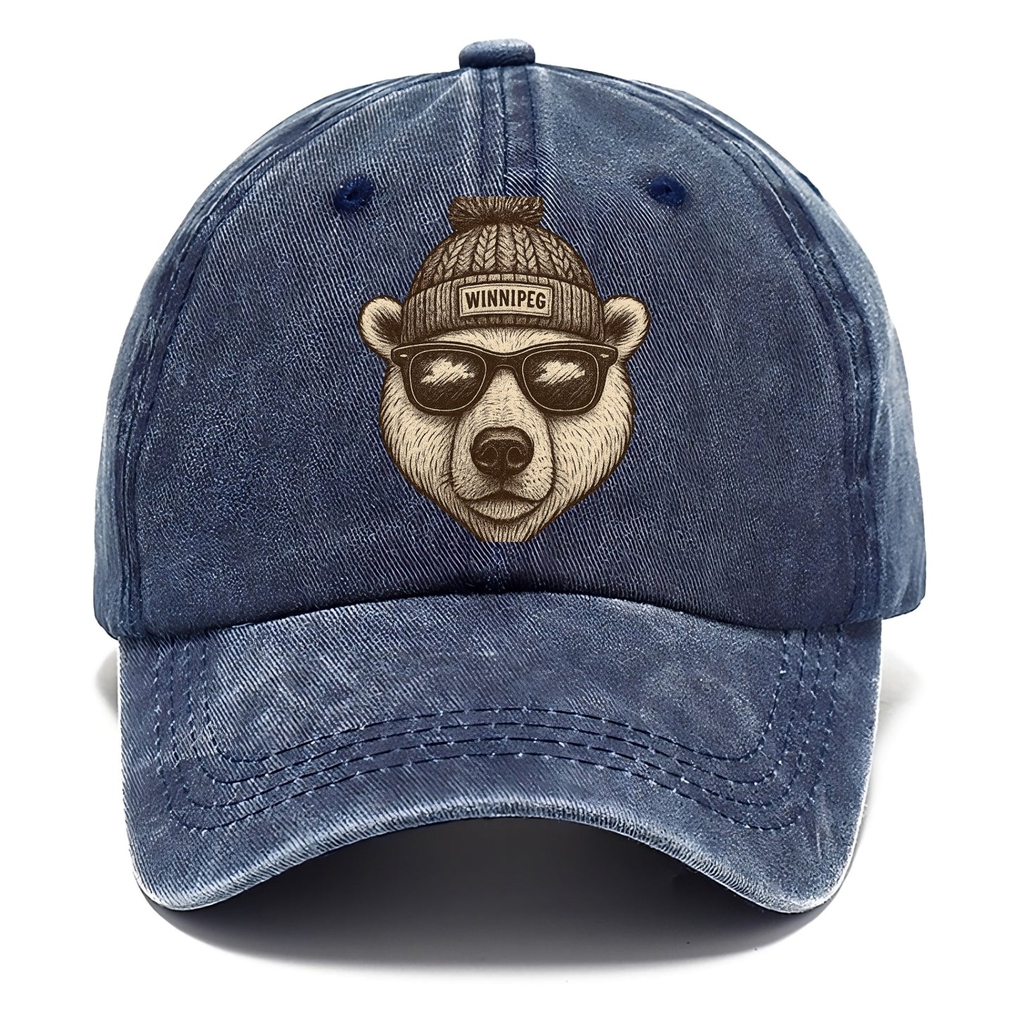Winnipeg Polar Bear wearing Winnipeg beanie with pom pom and wayfarer sunglasses - Classic Cap - Twilight Navy(Blue)