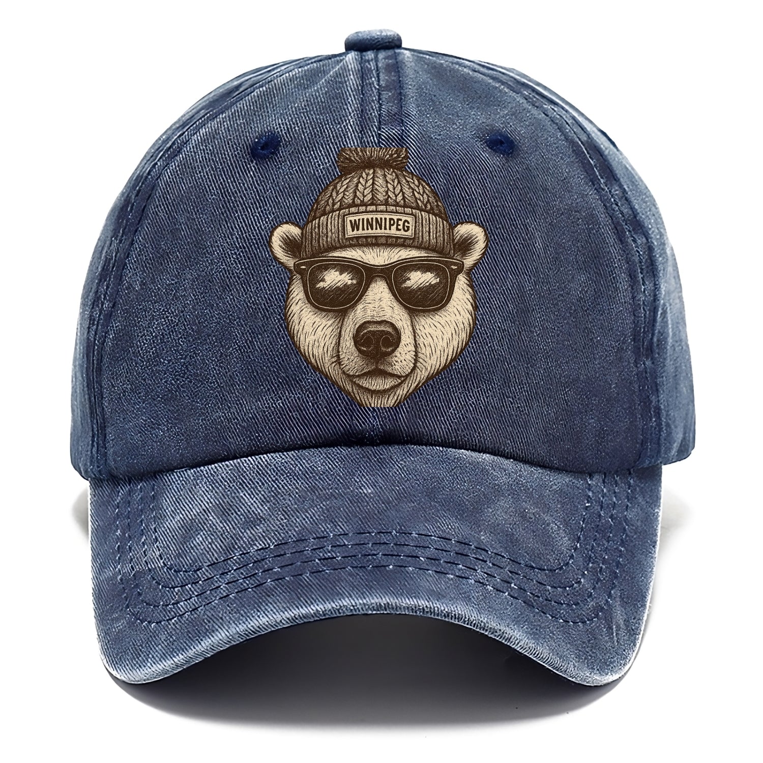 Winnipeg Polar Bear wearing Winnipeg beanie with pom pom and wayfarer sunglasses - Classic Cap - Twilight Navy(Blue)