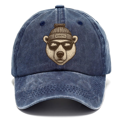 Winnipeg Polar Bear wearing Winnipeg beanie with pom pom and wayfarer sunglasses - Classic Cap - Twilight Navy(Blue)