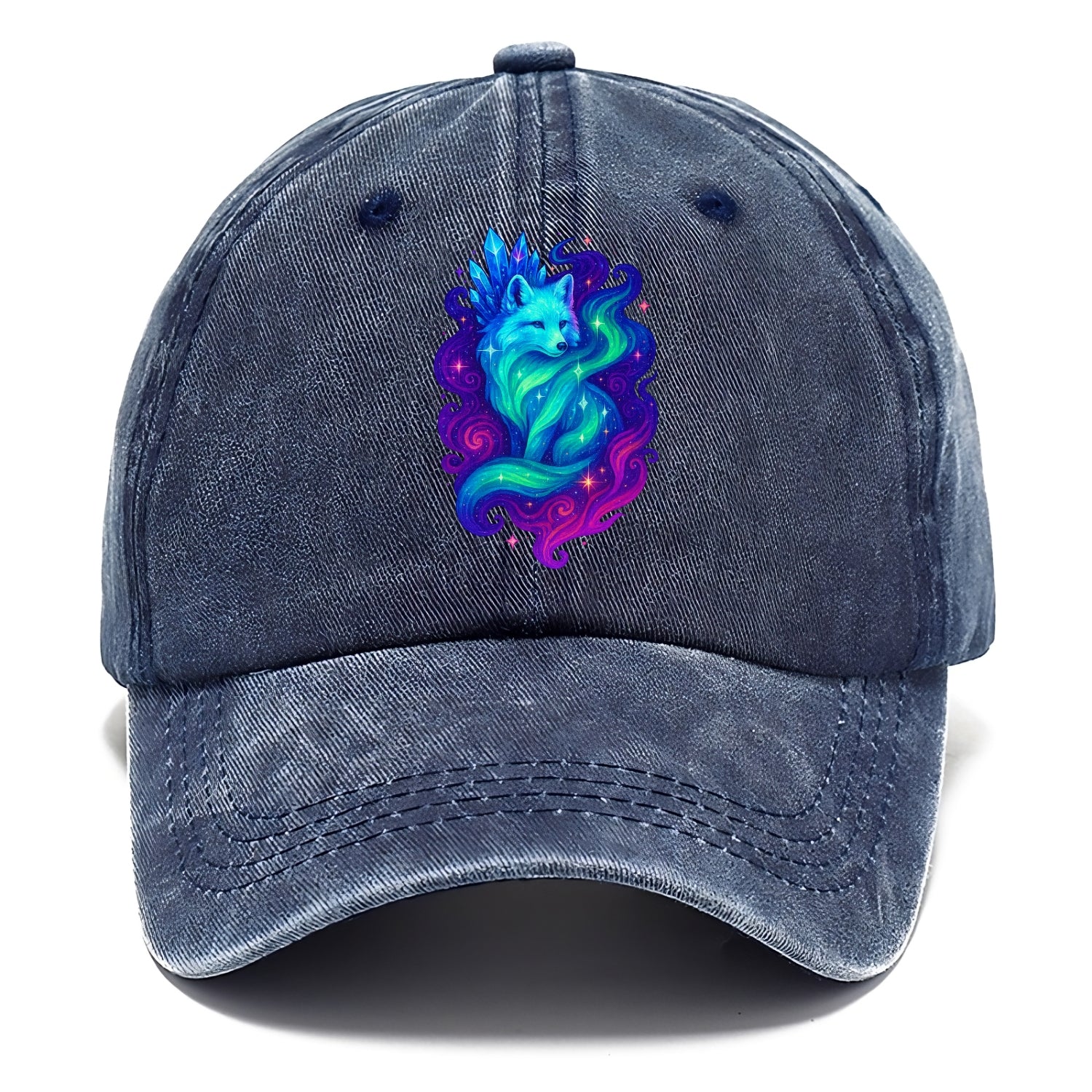 Ethereal arctic fox with fur that transforms into crystal formations, northern lights - Classic Cap - Twilight Navy(Blue)
