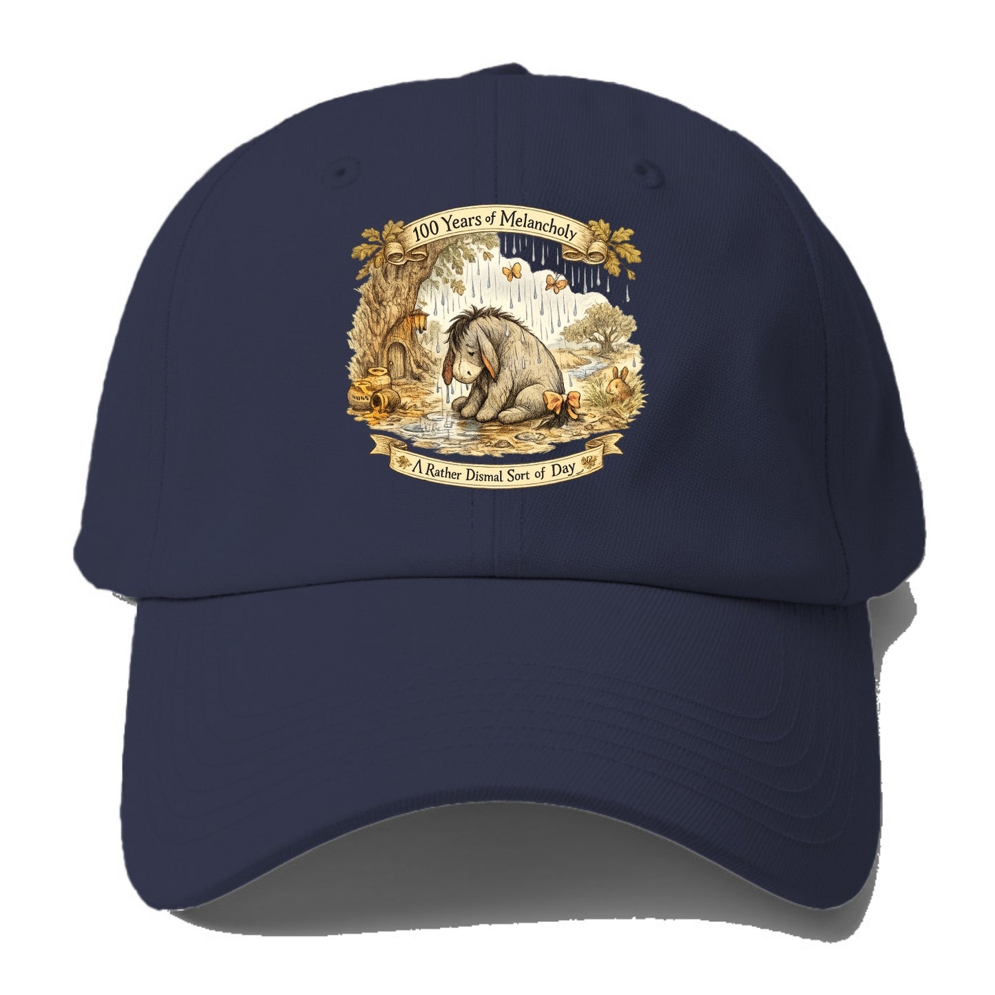GLOOMY GLEN | Droopy figure in rain | Tattered tail bow | Pessimistic - Baseball Cap For Big Heads - Twilight Navy(Blue)