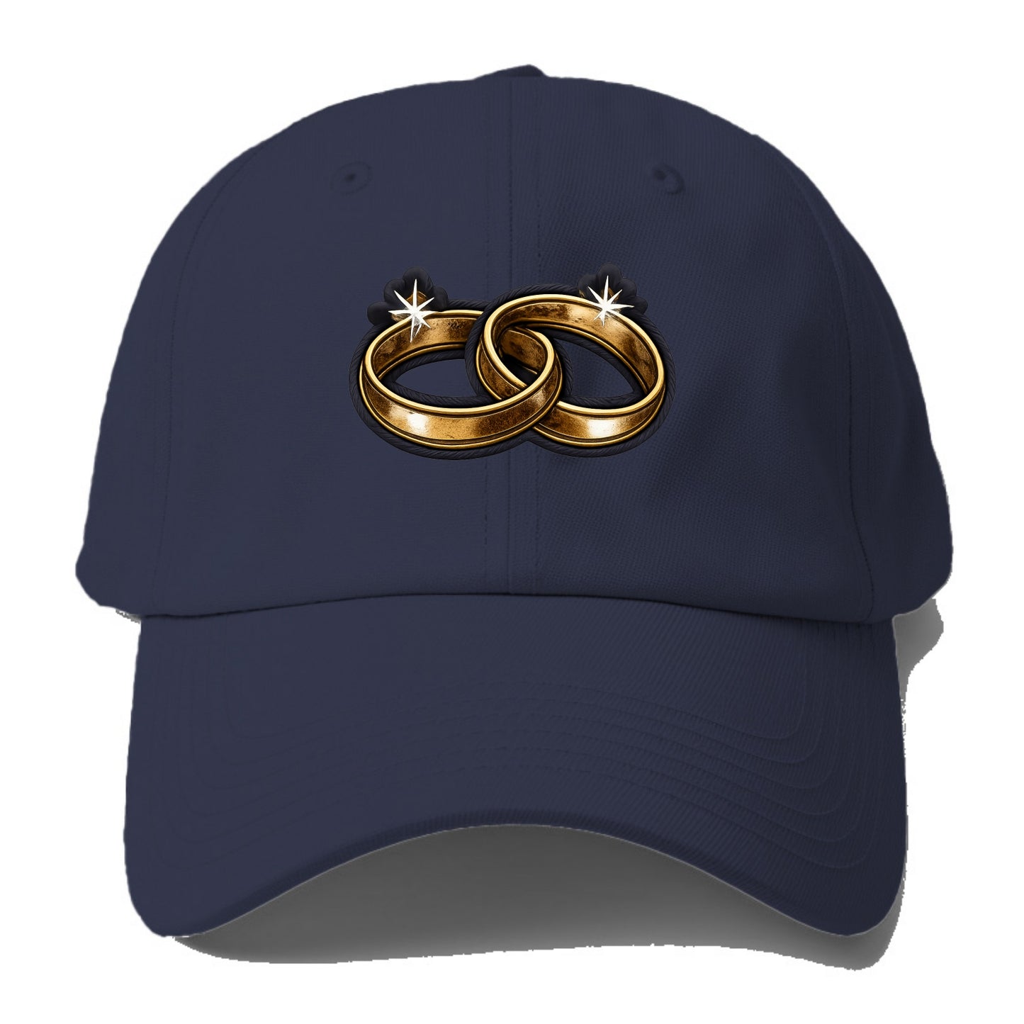WEDDING RINGS - interlocked bands in gold , marriage - Baseball Cap - Twilight Navy(Blue)