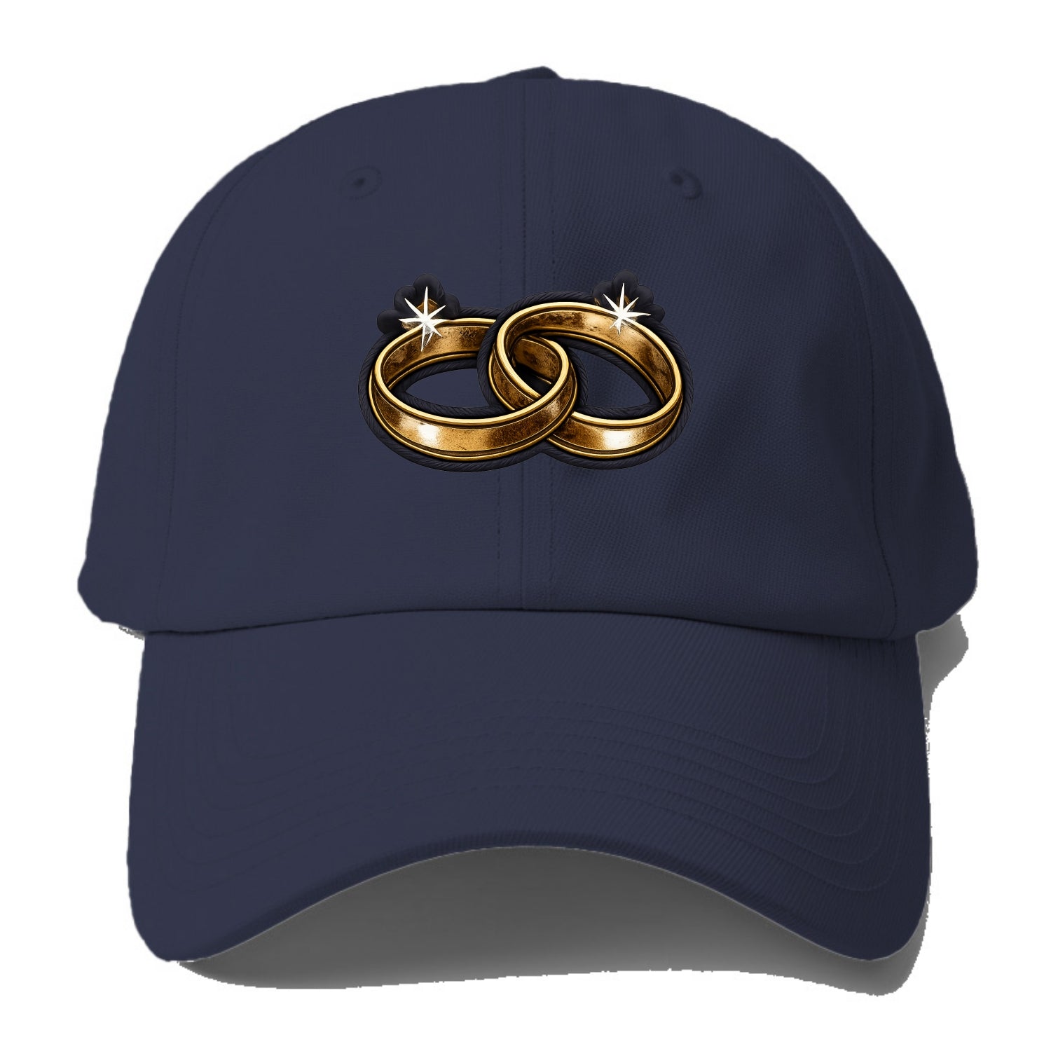 WEDDING RINGS - interlocked bands in gold , marriage - Baseball Cap - Twilight Navy(Blue)
