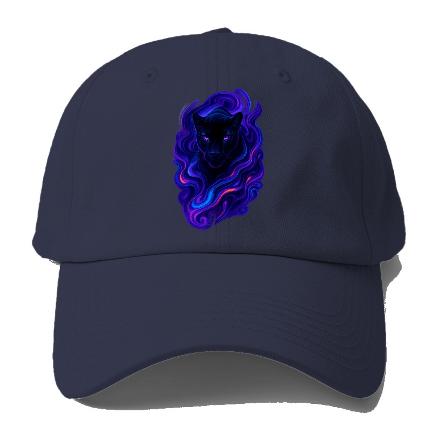 Sleek black panther emerging from swirls of deep purple and electric blue, - Baseball Cap - Twilight Navy(Blue)