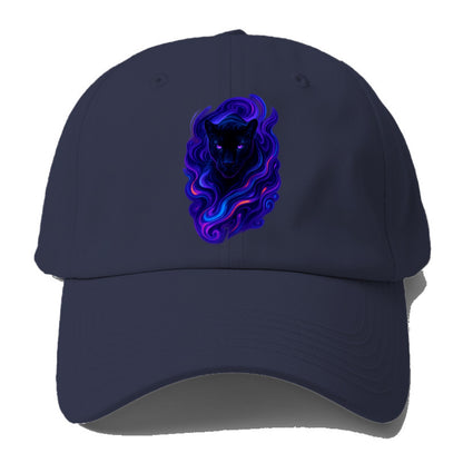 Sleek black panther emerging from swirls of deep purple and electric blue, - Baseball Cap - Twilight Navy(Blue)