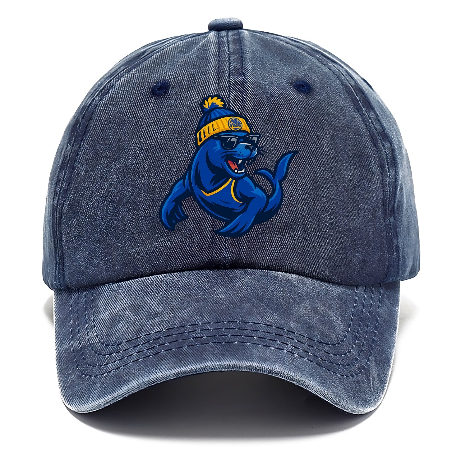 Bay Area Sea Lion wearing Warriors blue and gold beanie with Golden Gate and wayfarer - Classic Cap - Twilight Navy(Blue)