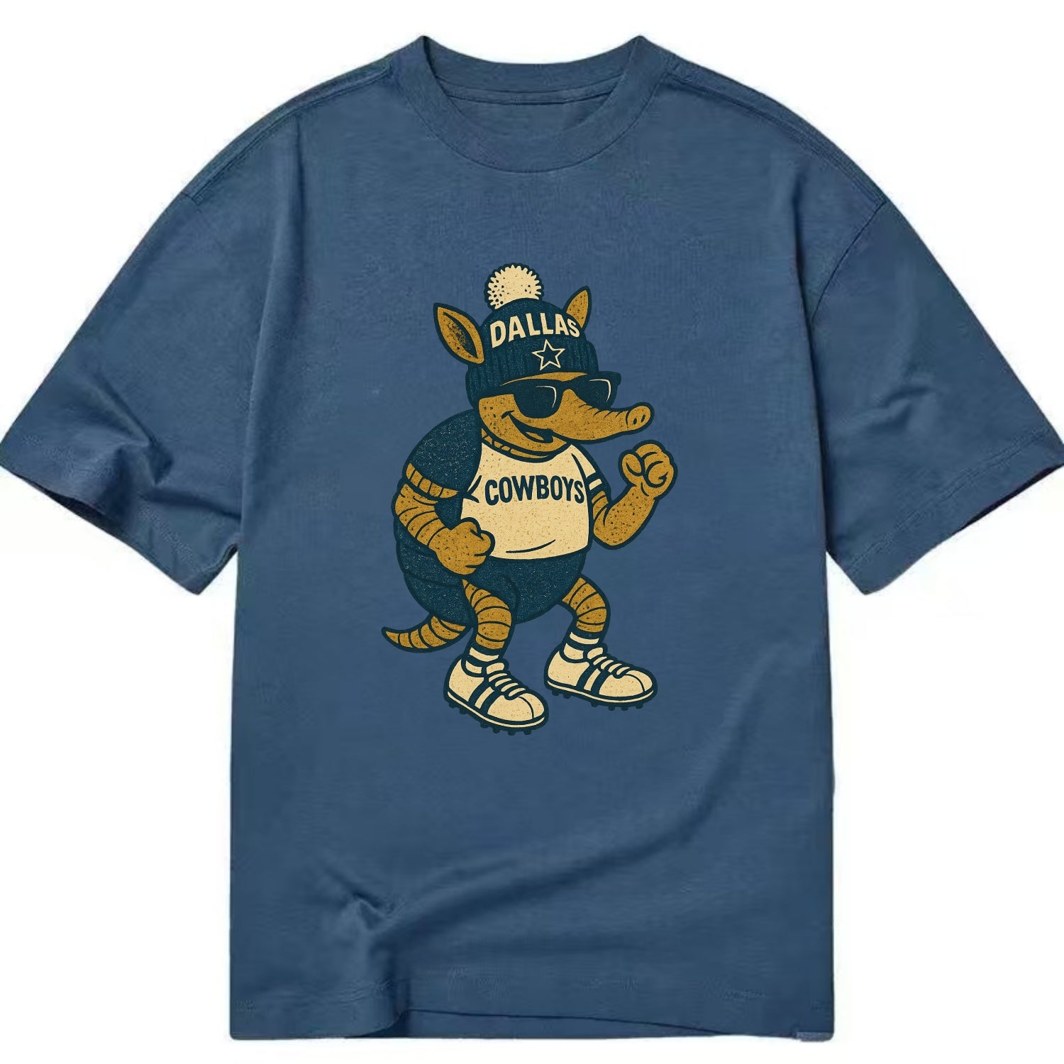 Dallas Armadillo wearing Cowboys beanie with lone star patch and wayfarer - Classic T-shirt - Twilight Navy(Blue)