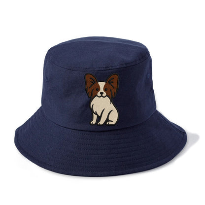 Papillon - White with brown ears sitting Bucket Hat - Twilight Navy(Blue)