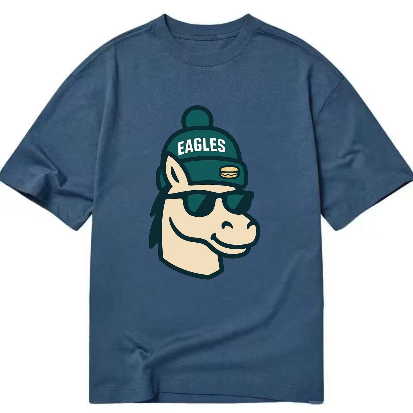 Philadelphia Horse wearing Eagles beanie with cheesesteak patch and wayfarer - Classic T-shirt - Twilight Navy(Blue)
