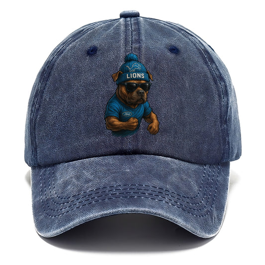 Detroit Pitbull wearing Lions beanie with auto patch and wayfarer sunglasses - Classic Cap - Twilight Navy(Blue)