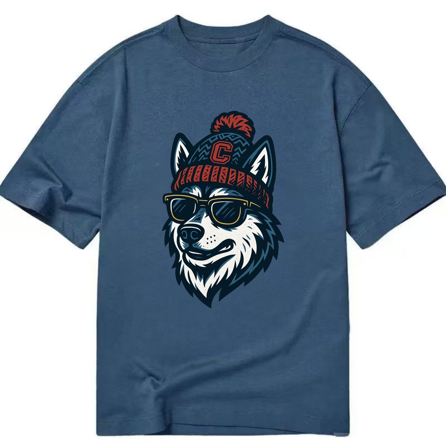 Storrs Husky wearing UConn beanie with C patch - Classic T-shirt - Twilight Navy(Blue)