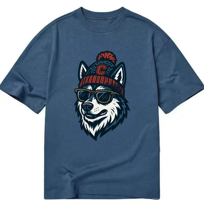 Storrs Husky wearing UConn beanie with C patch - Classic T-shirt - Twilight Navy(Blue)