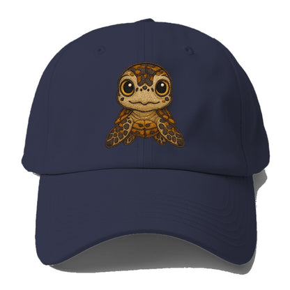 Baby Hawksbill Turtle - amber and brown shell pattern, curious golden - Baseball Cap For Big Heads - Twilight Navy(Blue)