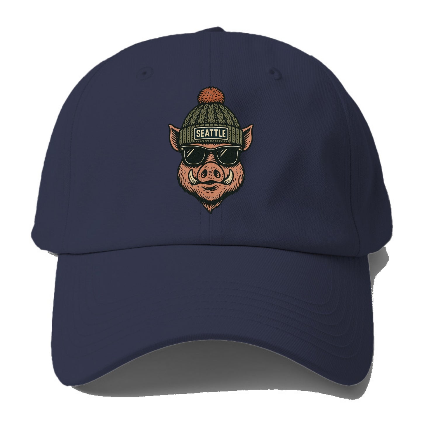 Washington Hog wearing Seattle beanie with pom pom and wayfarer sunglasses - Baseball Cap - Twilight Navy(Blue)
