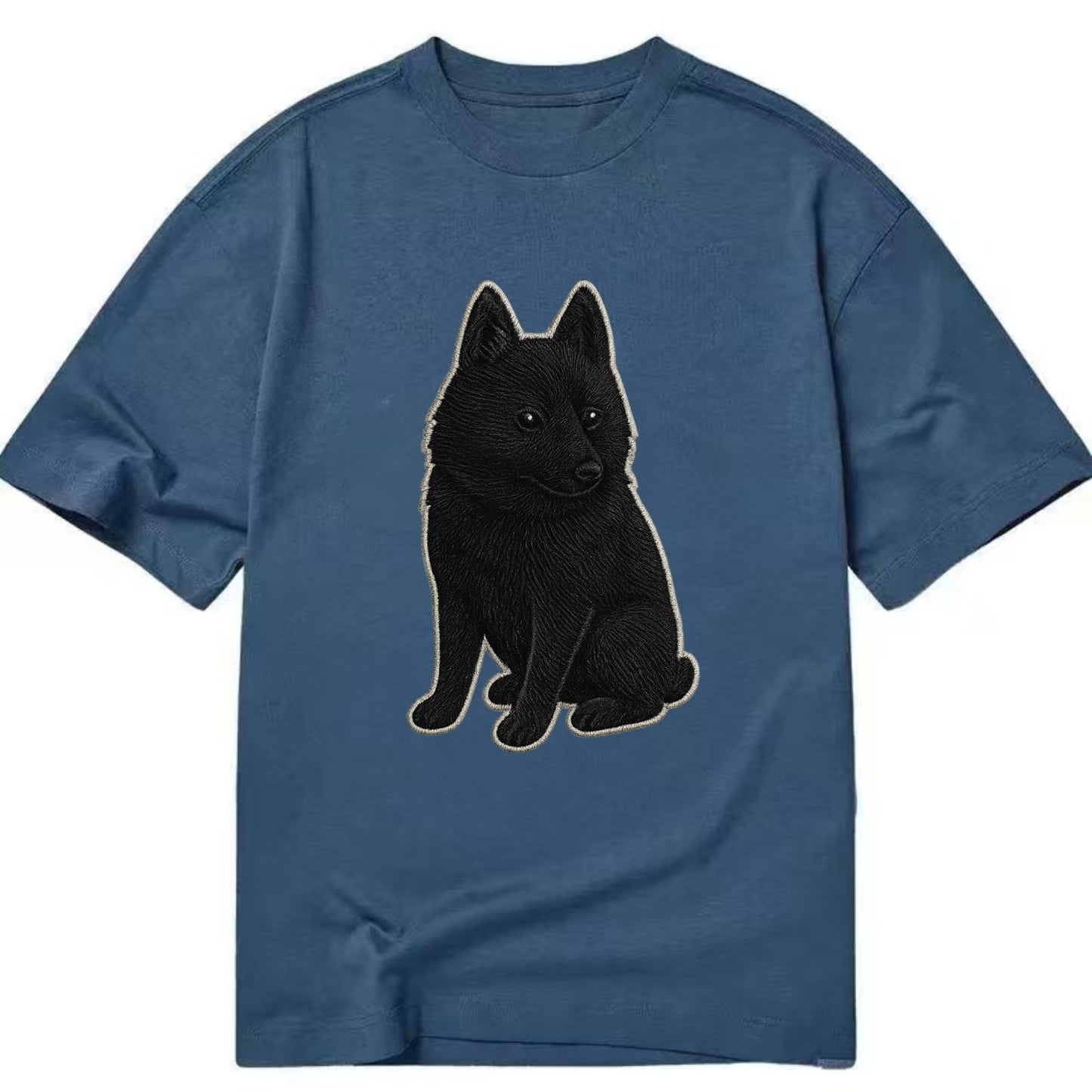 Schipperke - Solid black small embroidered sitting pose - Classic T-shirt - Twilight Navy(Blue)
