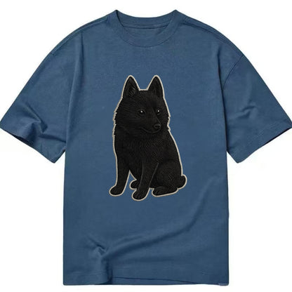 Schipperke - Solid black small embroidered sitting pose - Classic T-shirt - Twilight Navy(Blue)