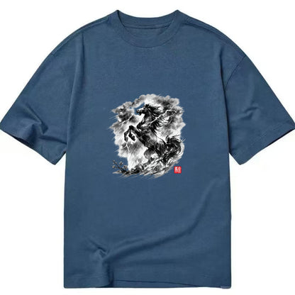 THUNDER HORSE | Storm horse with lightning elements | Dramatic storm clouds - Classic T-shirt - Twilight Navy(Blue)