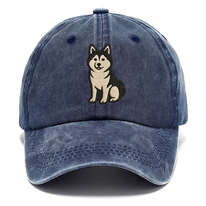 Pomsky - Pomeranian-Husky mix sitting po Classic Cap - Twilight Navy(Blue)