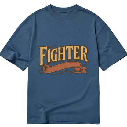 Bold typography design - "FIGHTER" - never giving up, battling on - Classic T-shirt - Twilight Navy(Blue)