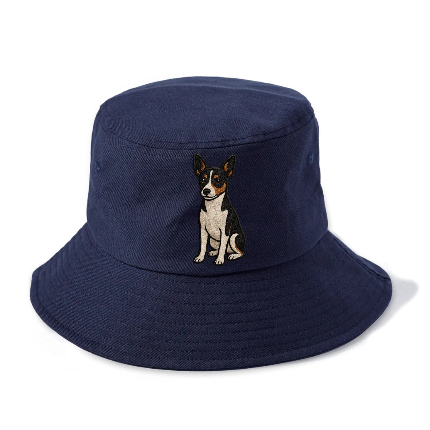 Rat Terrier - Tri-color embroidered pose Bucket Hat - Twilight Navy(Blue)