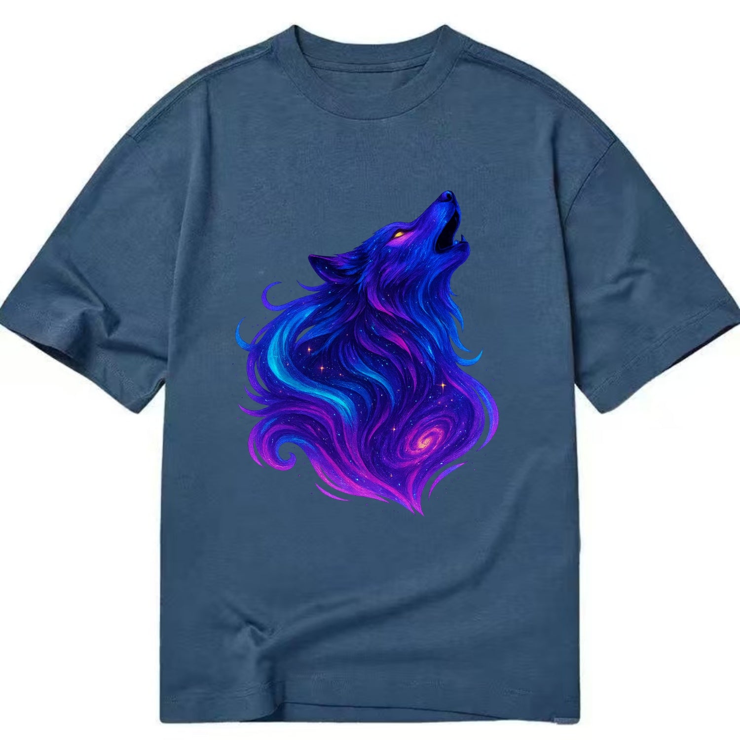 Noble wolf with flowing fur that transforms into aurora borealis streams, cyan - Classic T-shirt - Twilight Navy(Blue)