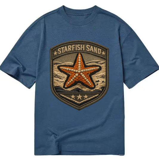 STARFISH SAND - sea star in orange and tan , beachcomber - Classic T-shirt - Twilight Navy(Blue)