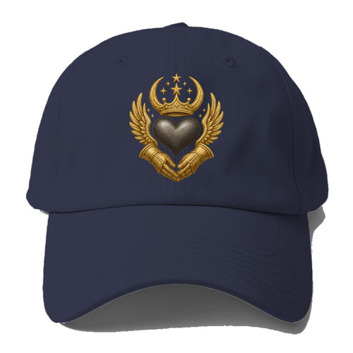 Nordic knotwork crown supporting a frosted steel heart with mittened hands - Baseball Cap