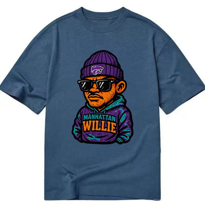 Manhattan Willie wearing Kansas State beanie with powercat patch - Classic T-shirt - Twilight Navy(Blue)
