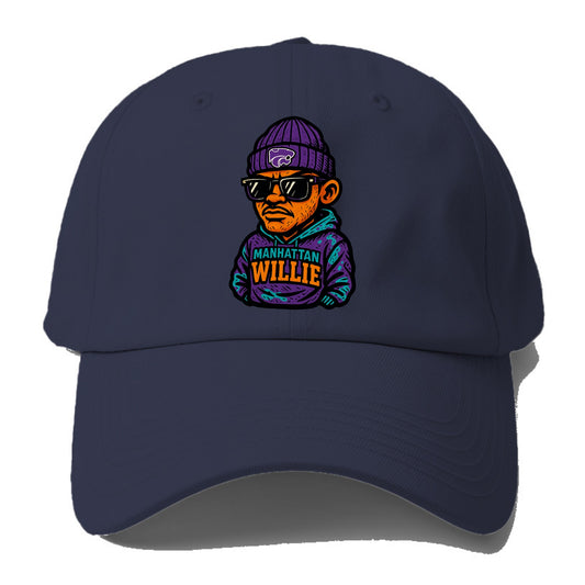 Manhattan Willie wearing Kansas State beanie with powercat patch - Baseball Cap For Big Heads - Twilight Navy(Blue)