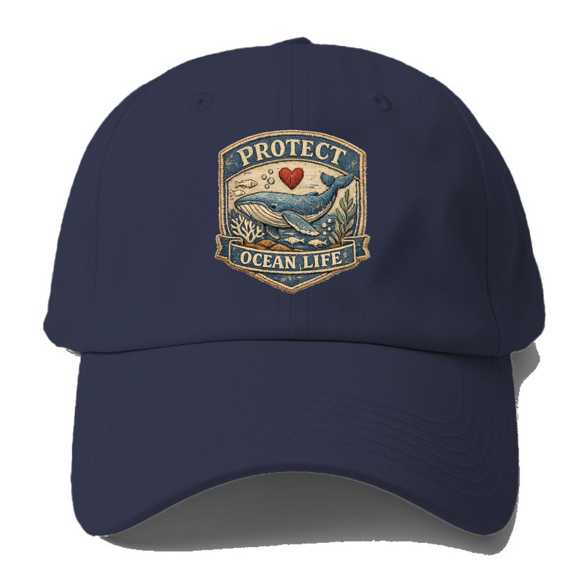 PROTECT OCEAN LIFE - whale with heart in blue , marine conservation - Baseball Cap For Big Heads - Twilight Navy(Blue)
