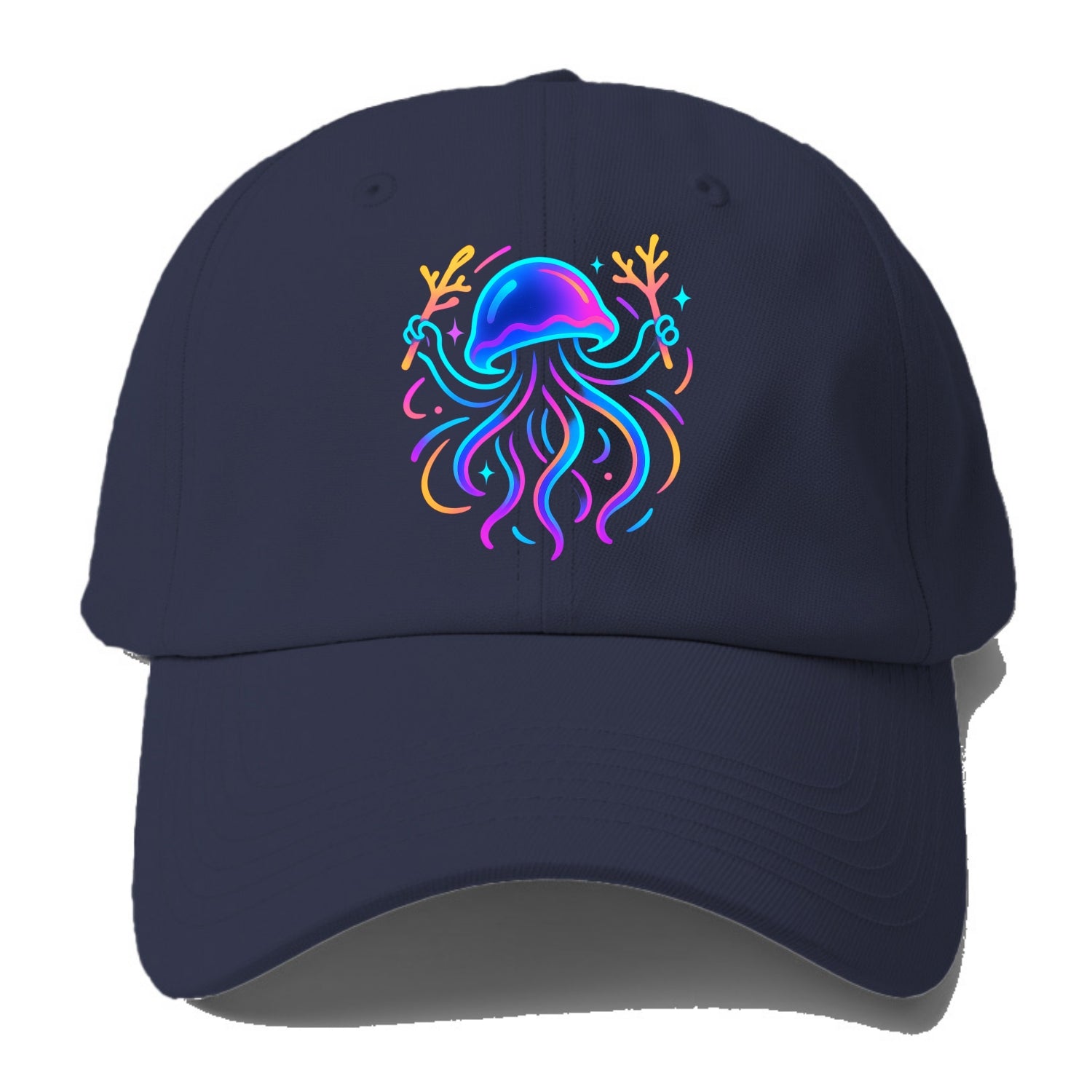 Jellyfish conducting a glow orchestra using coral batons in deep ocean - Baseball Cap For Big Heads - Twilight Navy(Blue)