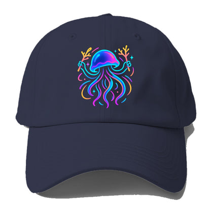Jellyfish conducting a glow orchestra using coral batons in deep ocean - Baseball Cap For Big Heads - Twilight Navy(Blue)
