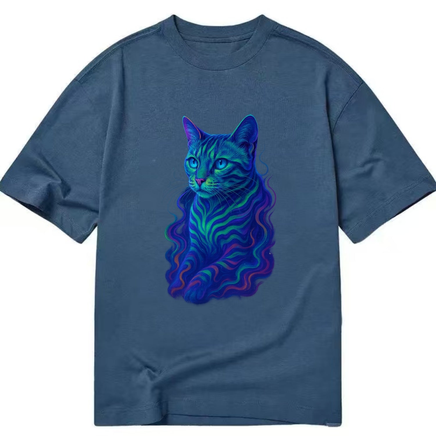 Exotic Bengal cat with aurora borealis colors flowing through its stripes, green - Classic T-shirt - Twilight Navy(Blue)