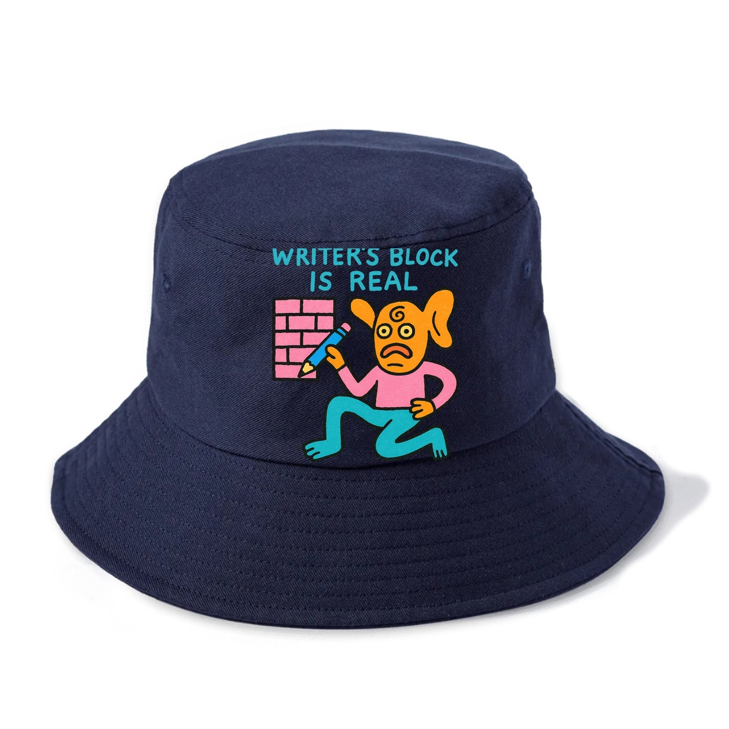 WRITERS BLOCK IS REAL | Brick wall with pencil - Bucket Hat - Twilight Navy(Blue)