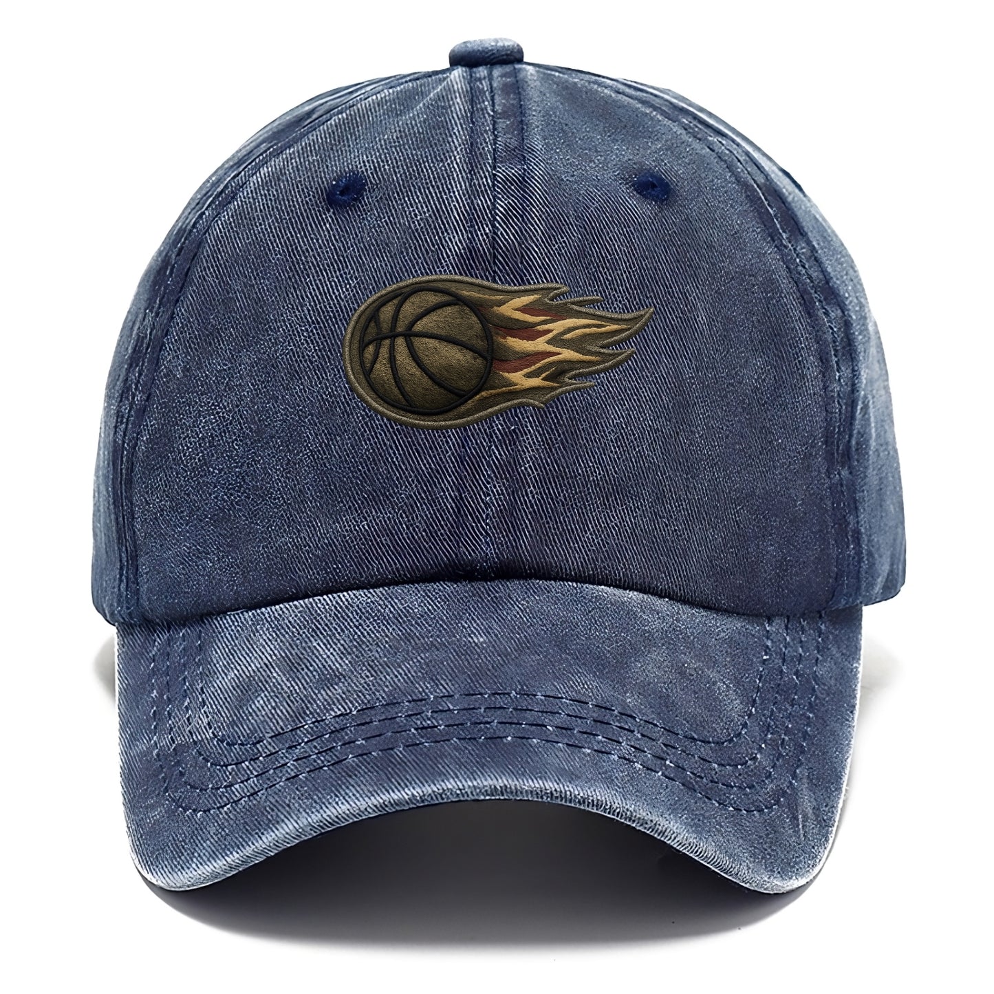 Embroidered patch design - BASKETBALL FLAMING BALL - basketball with flames in orange - Classic Cap - Twilight Navy(Blue)