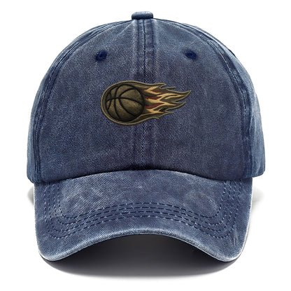 Embroidered patch design - BASKETBALL FLAMING BALL - basketball with flames in orange - Classic Cap - Twilight Navy(Blue)