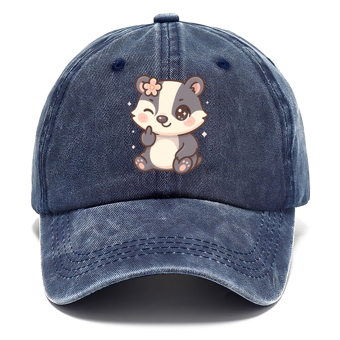 adorable badger with black and white stripes, one paw giving finger - Classic Cap - Twilight Navy(Blue)