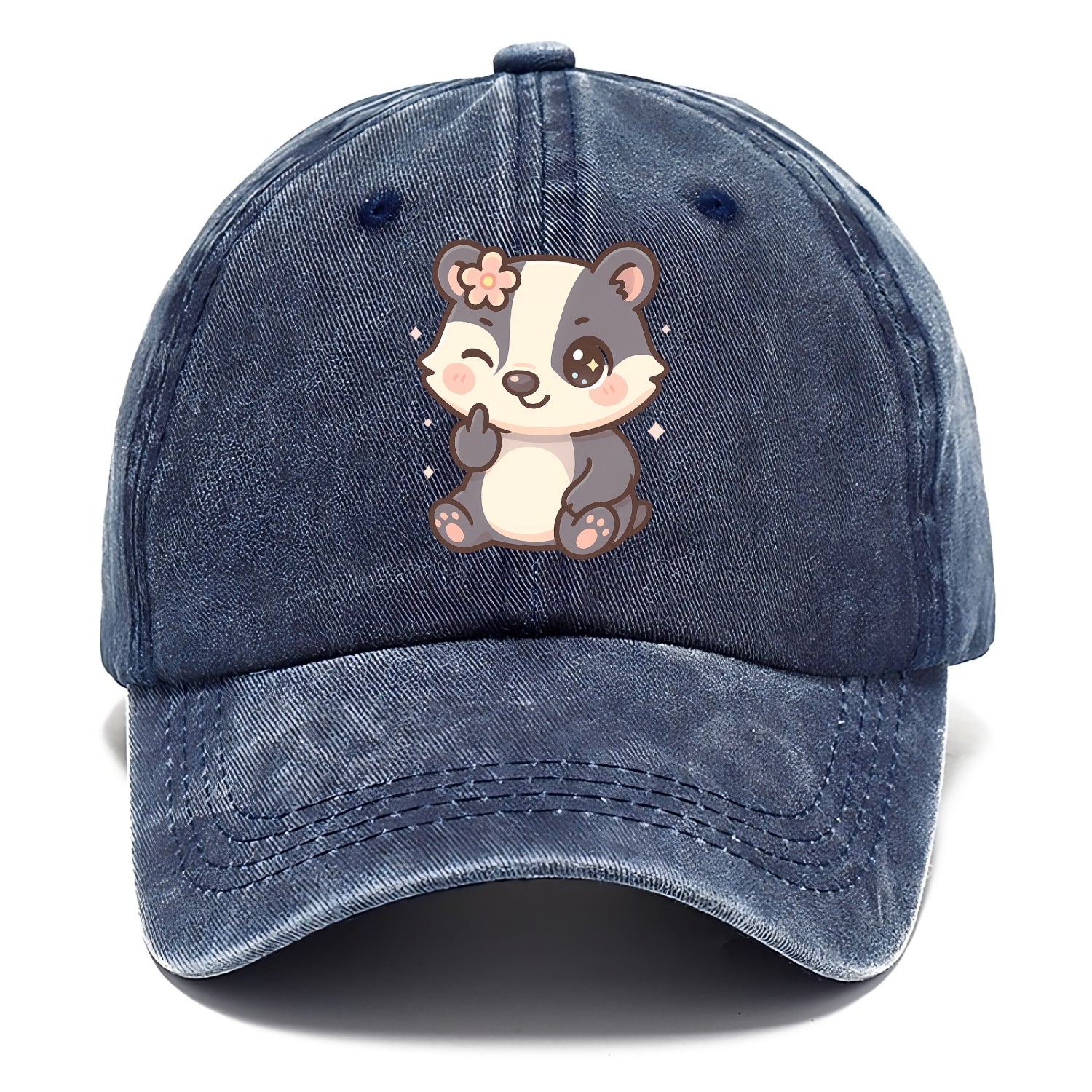 adorable badger with black and white stripes, one paw giving finger - Classic Cap - Twilight Navy(Blue)